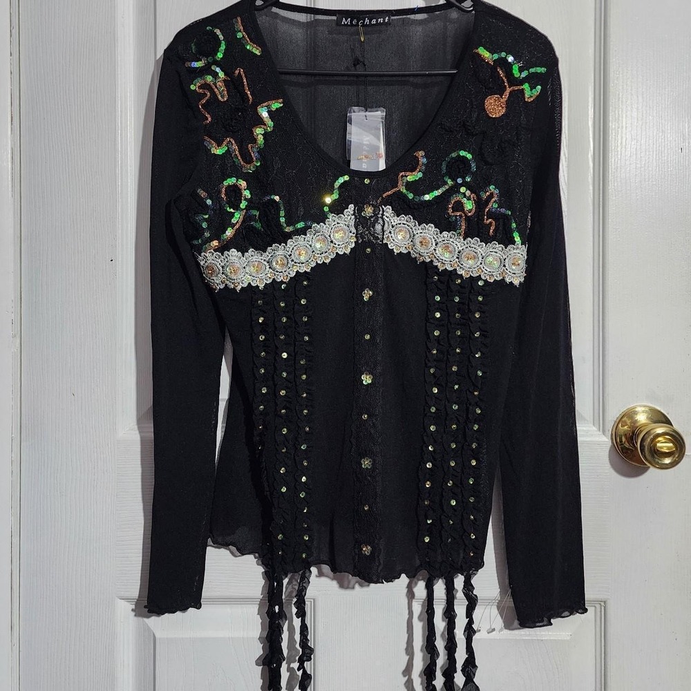 Vintage Black Embellished Fairy Grunge Blouse